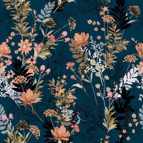 Fleefilo Navy Floral Mural Wallpaper