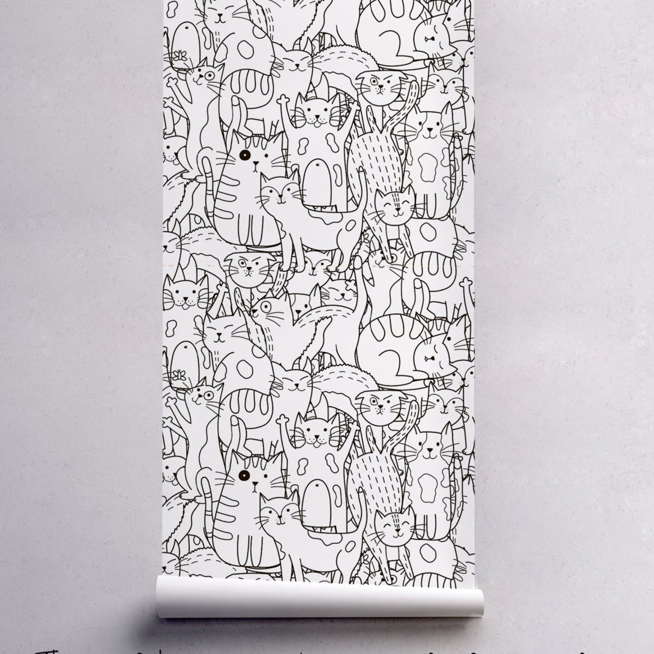 Home Decor Nonwoven - 200 Gram / 53cm x 10m Fleefilo Monochrome Cats for Kids Room Mural Wallpaper