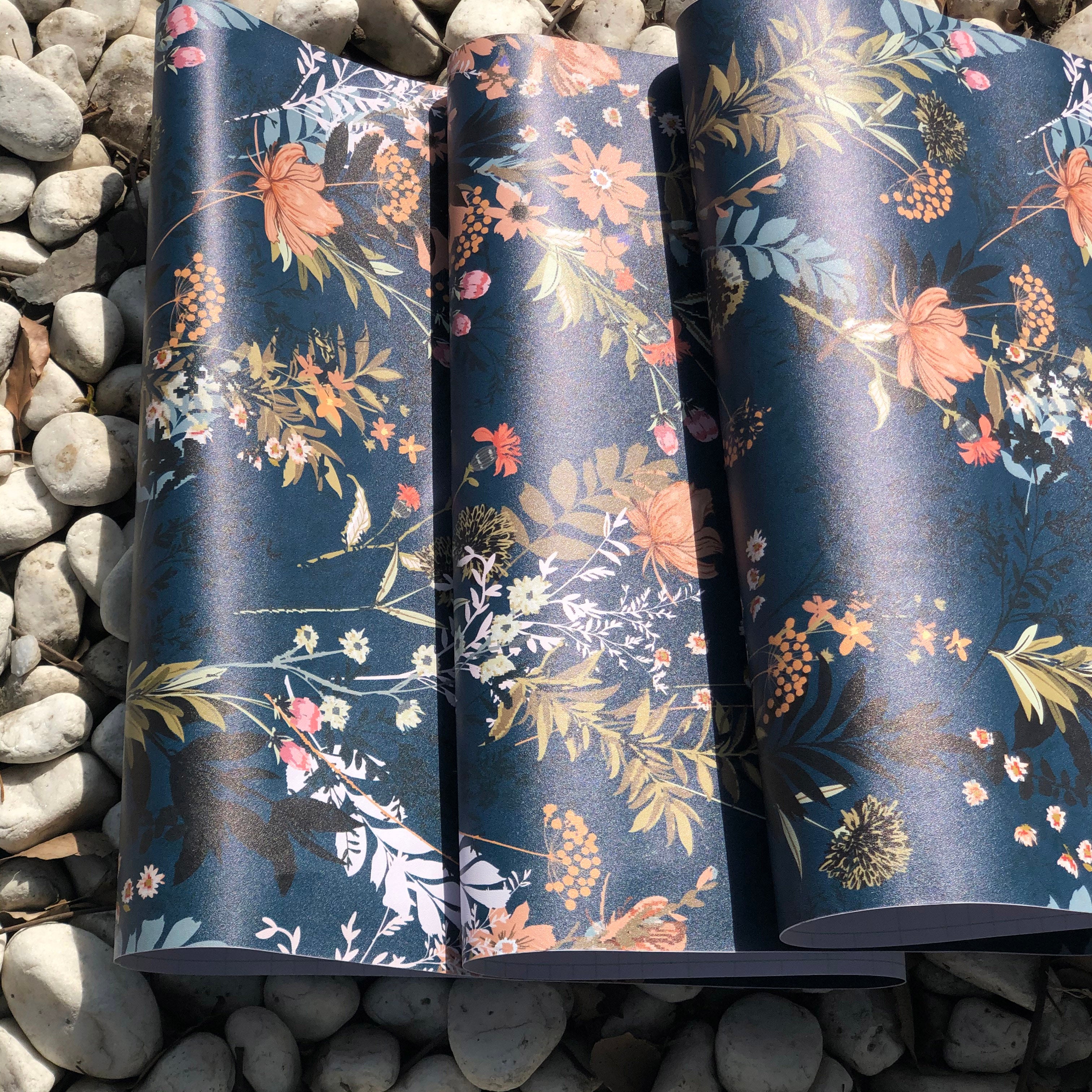 Home Decor Nonwoven - 200 Gram / 53cm x 10m Fleefilo Navy Floral Mural Wallpaper