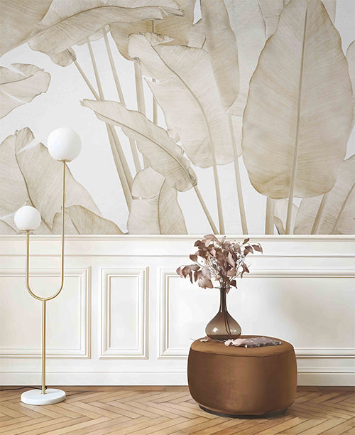 large panel retro tropical leaves mural wallpaper-Fleefilo.com