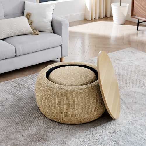 Fleefilo 2 in 1 Woven Round Storage Ottoman