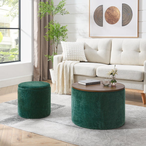 Fleefilo 2-Piece Set Round Storage Ottoman