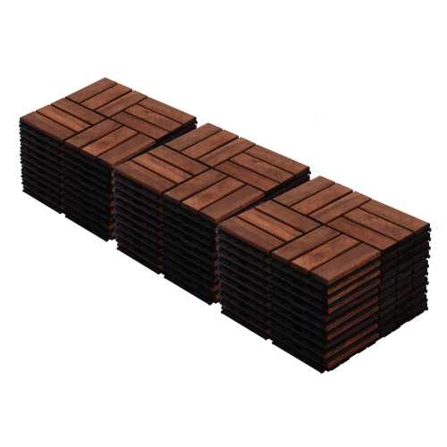 Fleefilo 30PCS Set Wood Deck Tiles Checker Pattern,12" x 12" Brown