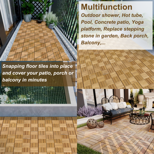 Fleefilo 30PCS Set Wood Deck Tiles Checker Pattern,12" x 12" Yellow