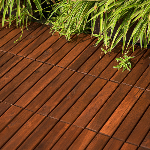 Fleefilo 30PCS Set Wood Deck Tiles Striped Pattern,12" x 12" Brown