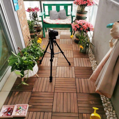 Fleefilo 30PCS Set Wood Deck Tiles Striped Pattern,12" x 12" Brown