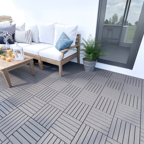 Fleefilo 30PCS Set Wood Deck Tiles Striped Pattern,12" x 12" Gray