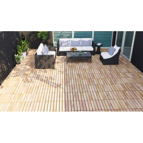 Fleefilo 30PCS Set Wood Deck Tiles Striped Pattern,12" x 12" Yellow