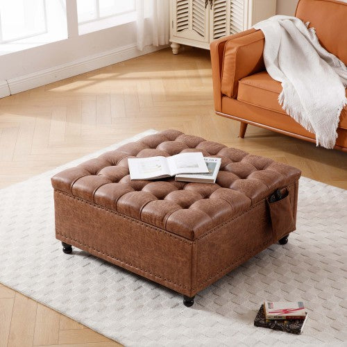 Fleefilo Brown 35 Inch Extra Large Storage Ottoman