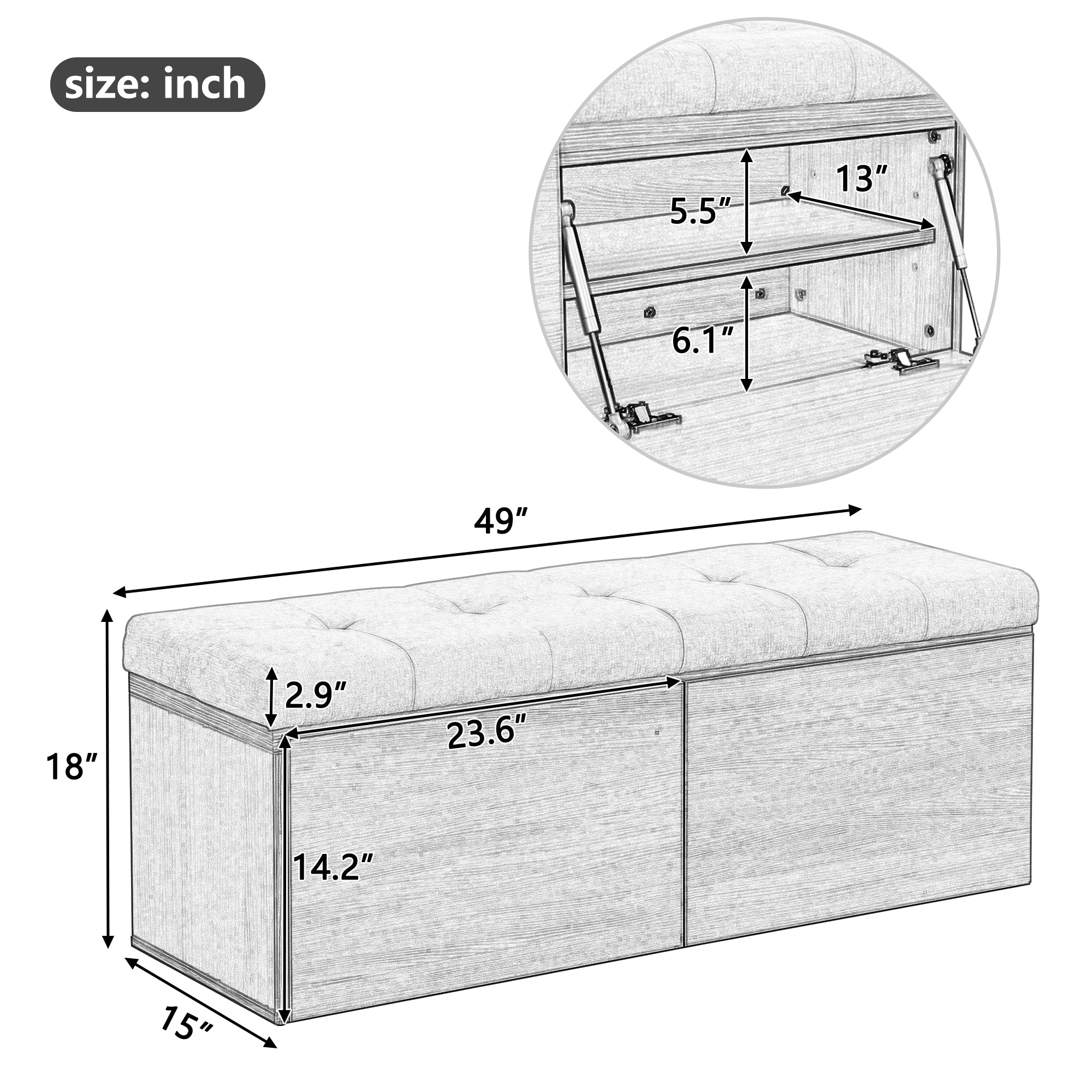 Fleefilo 49" Storage Bench Storage Cabinet