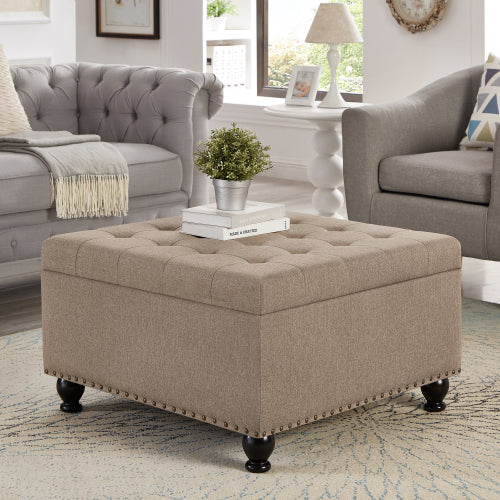 Fleefilo Linen Large square storage ottoman