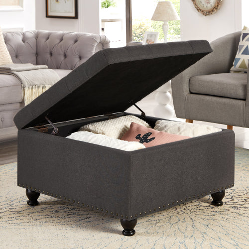 Fleefilo dark grey Large square storage ottoman