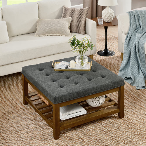 Fleefilo Linen Large Square Ottoman