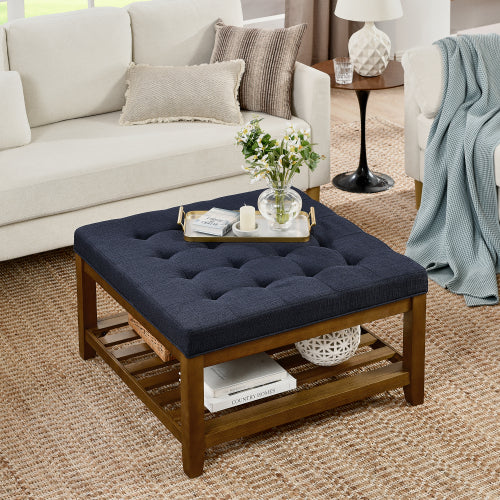 Fleefilo Linen Large Square Ottoman