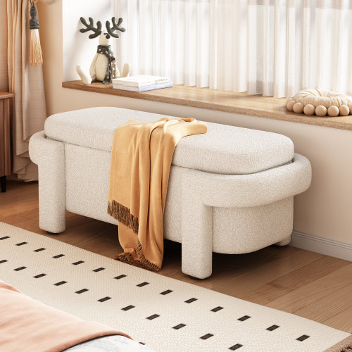 Fleefilo Modern Storage Ottoman Bench,White