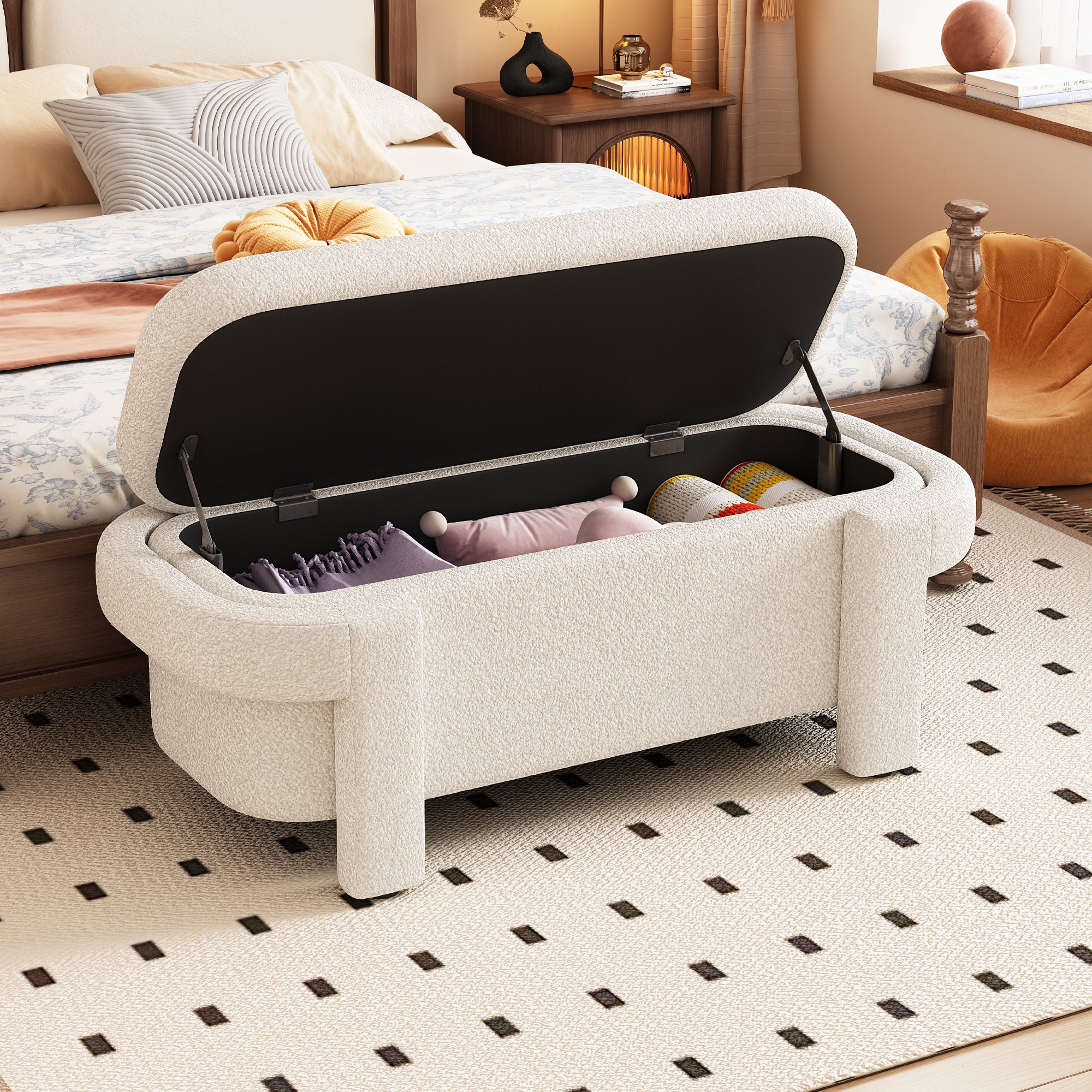 Fleefilo Modern Storage Ottoman Bench,White