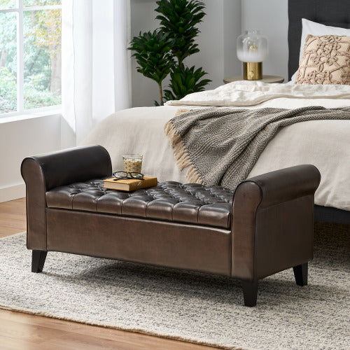 Fleefilo Storage Bench Brown Leather