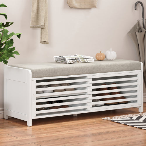 Fleefilo White Storage Bench for Living Room, Entryway Shoes Storage