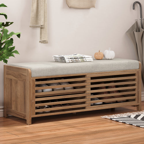 Fleefilo Wood Storage Bench for Living Room, Entryway Shoes Storage