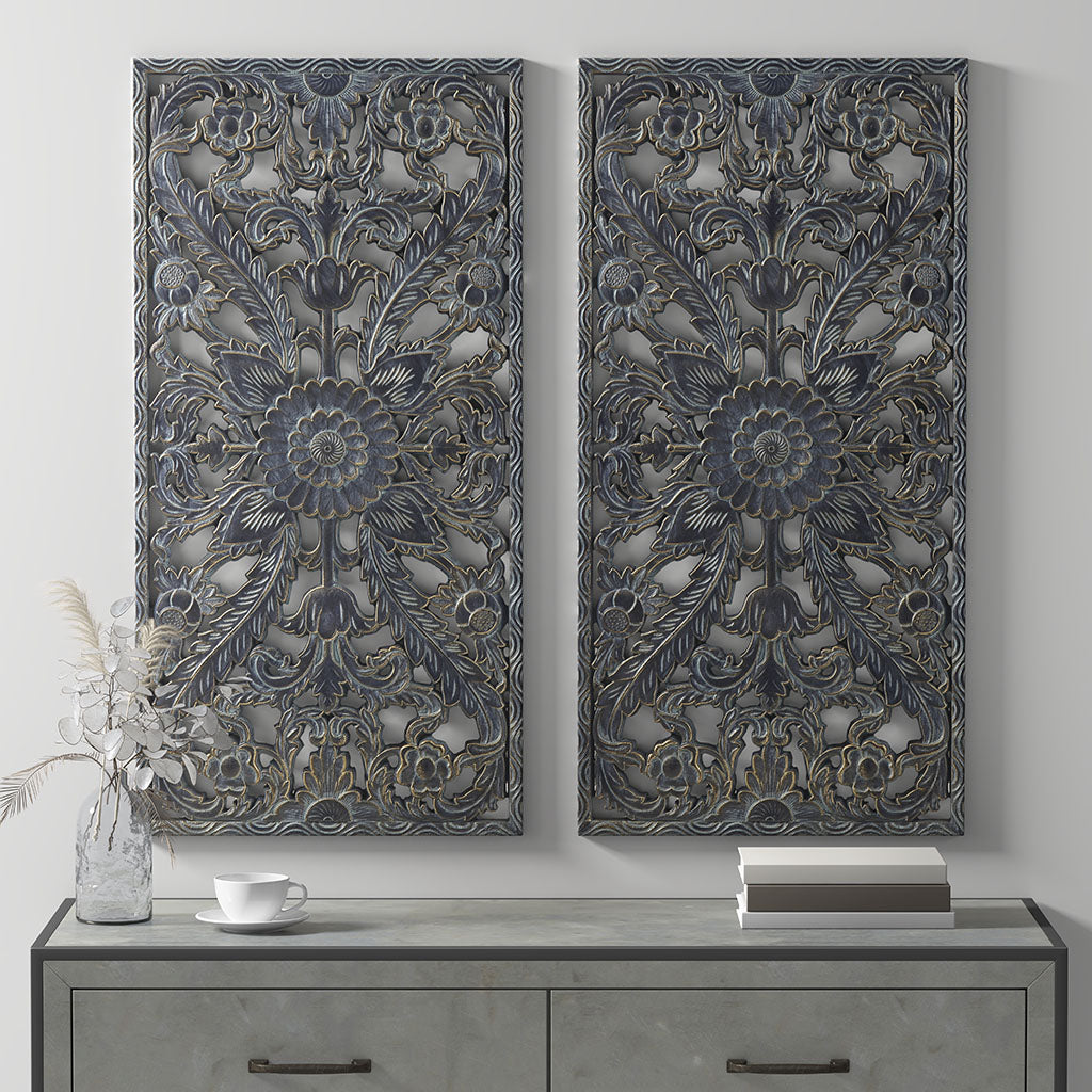 Home Decor 2 PCS Set Distressed Carved Wood Wall Decor Set