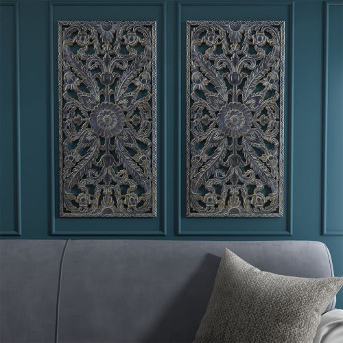 Home Decor 2 PCS Set Distressed Carved Wood Wall Decor Set