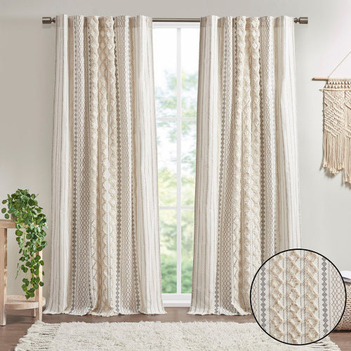 Home Decor Beige Cotton Printed Curtain Panel, 1 PC