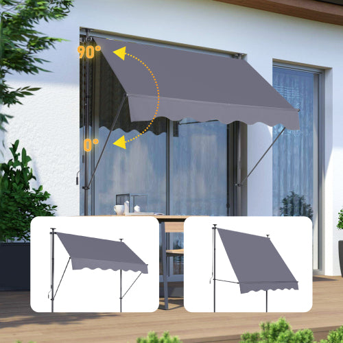 Home Decor Manual Retractable Awning-118'' Non-Screw Outdoor Sun Shade